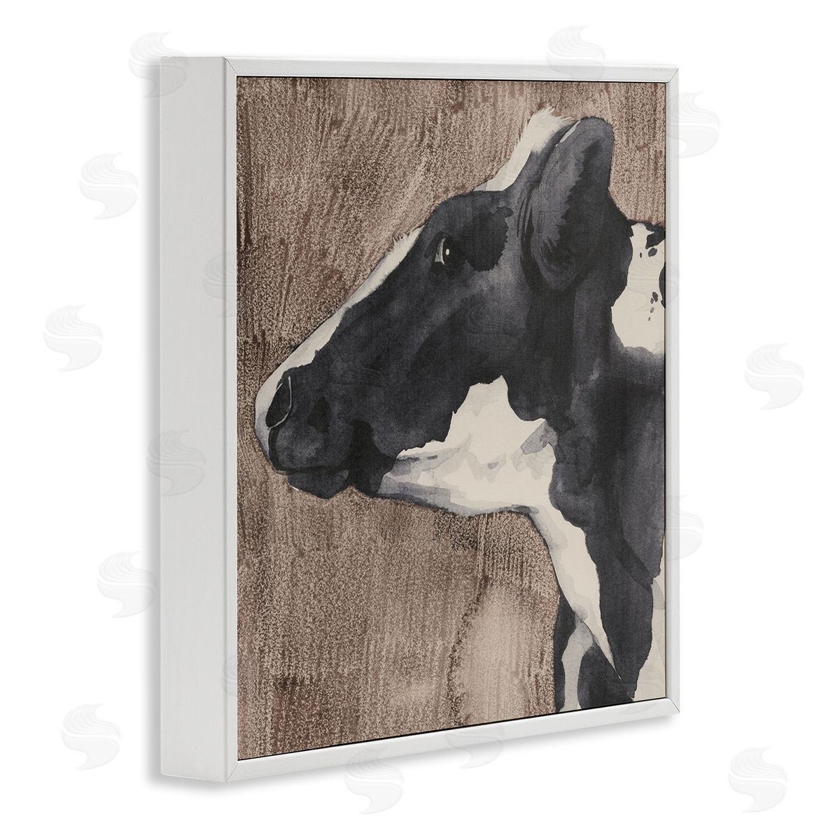 Rustic Cow Looking Left White Frame Print Wall Art, Home Decor by Grace Popp