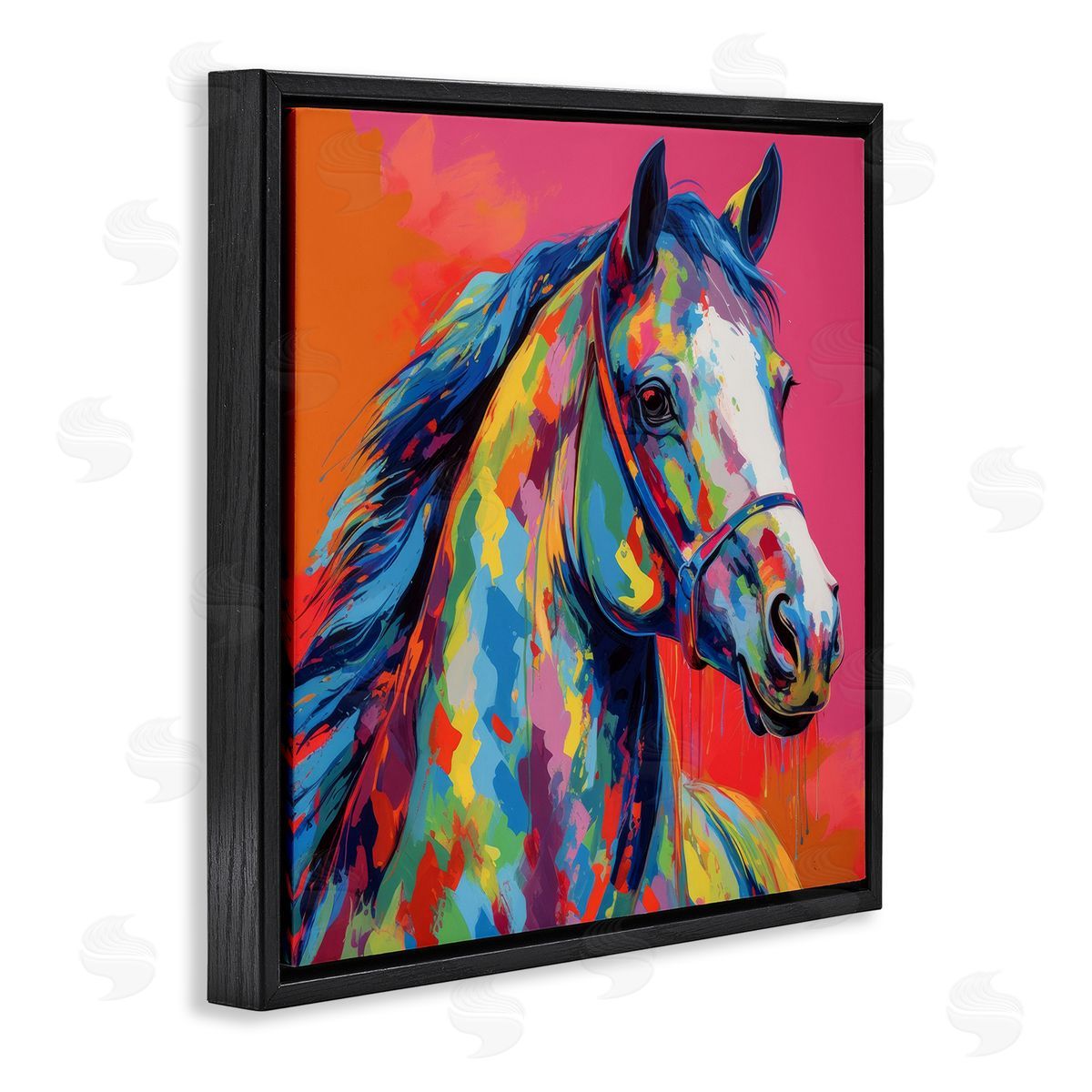 Abstract Hue Horse Black Floating Frame Canvas Wall Art, Home Decor by Irena Orlov
