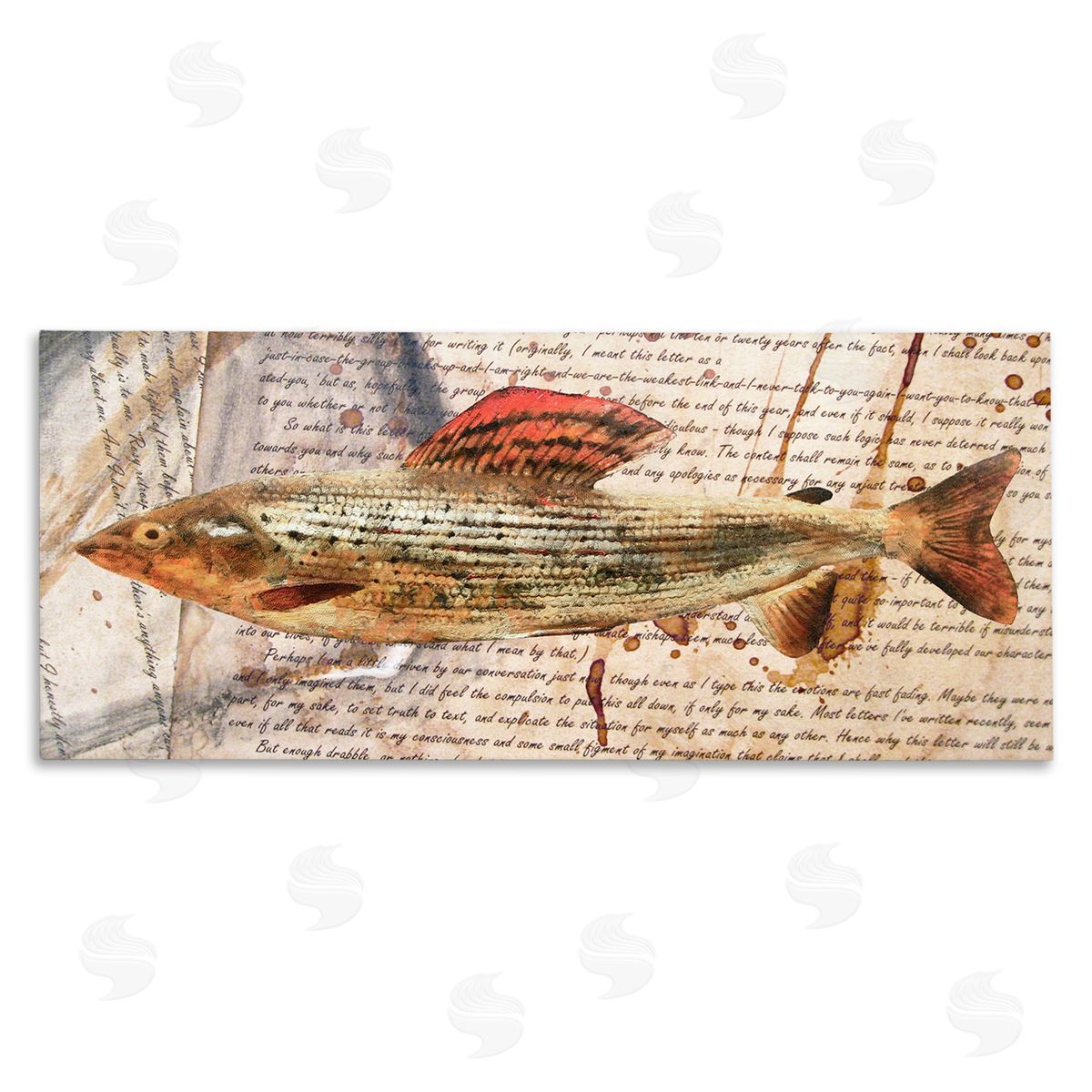 Fish with Vintage Text Canvas Wall Art, Home Decor by Alonzo Saunders