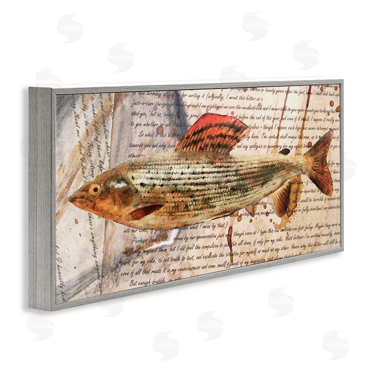 Fish with Vintage Text Grey Frame Print Wall Art, Home Decor by Alonzo Saunders