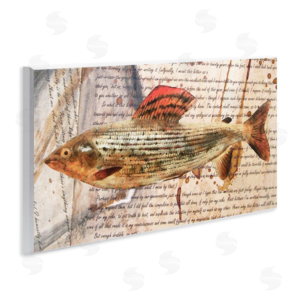 Fish with Vintage Text Wood Plaque Wall Art, Home Decor by Alonzo Saunders