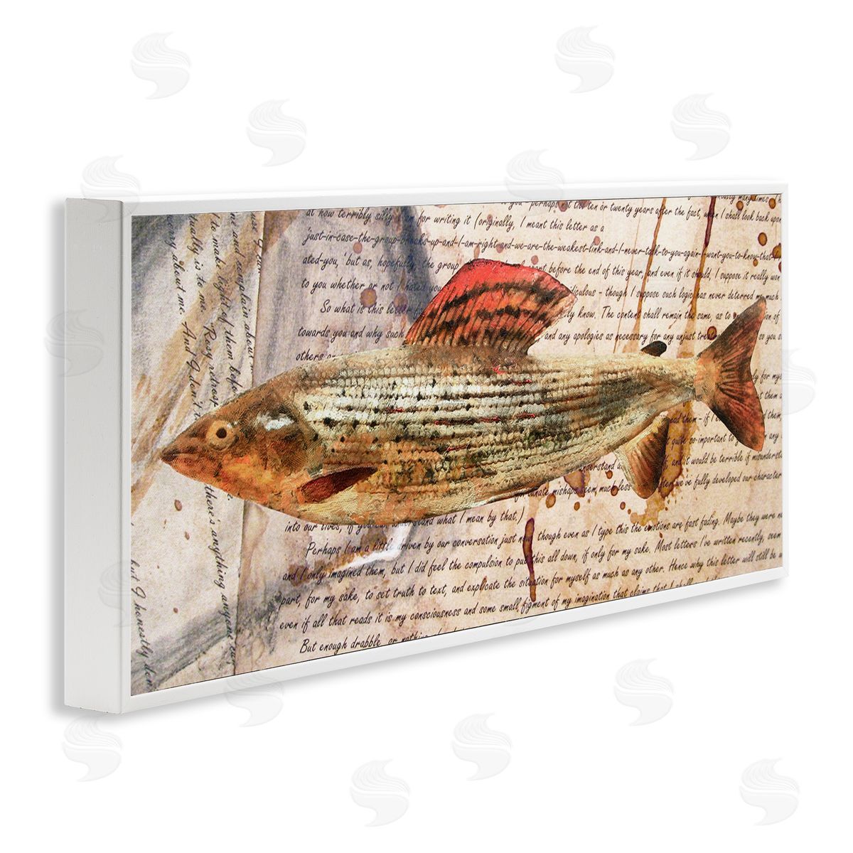 Fish with Vintage Text White Frame Print Wall Art, Home Decor by Alonzo Saunders