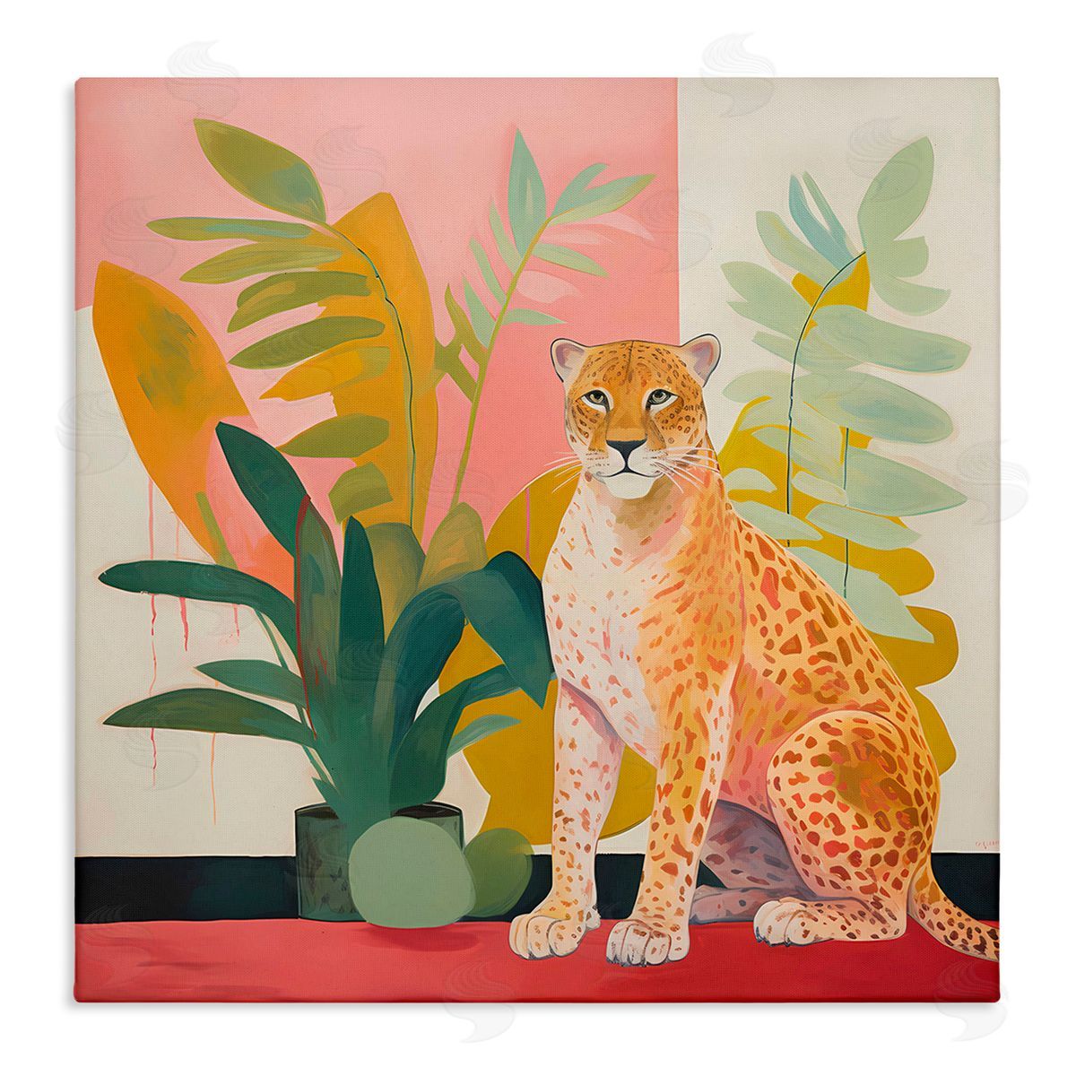 Leopard Sitting with Plants Canvas Wall Art, Home Decor by Walker Noble