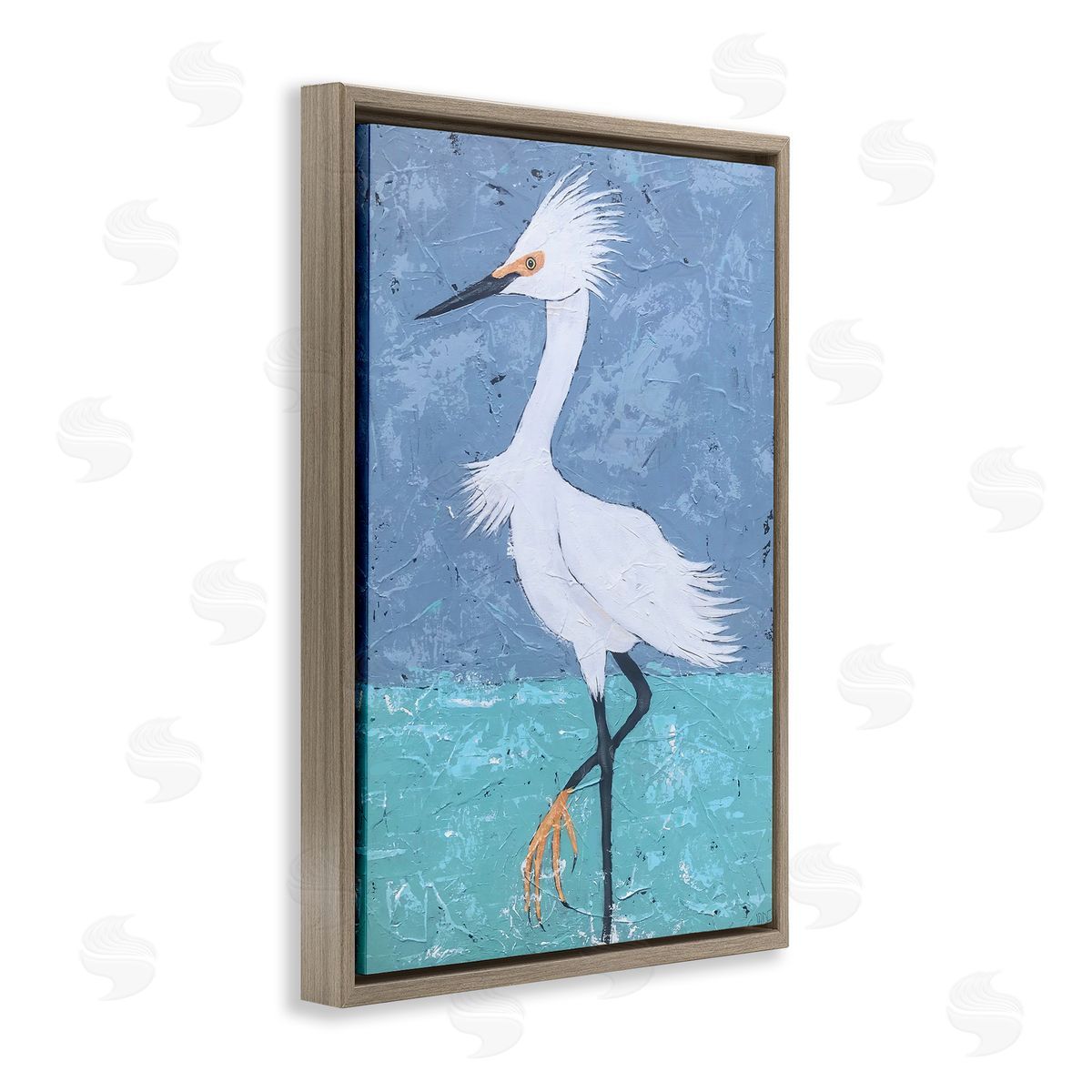 Sea Bird Stepping Brown Floating Frame Canvas Wall Art, Home Decor by Jade Reynolds