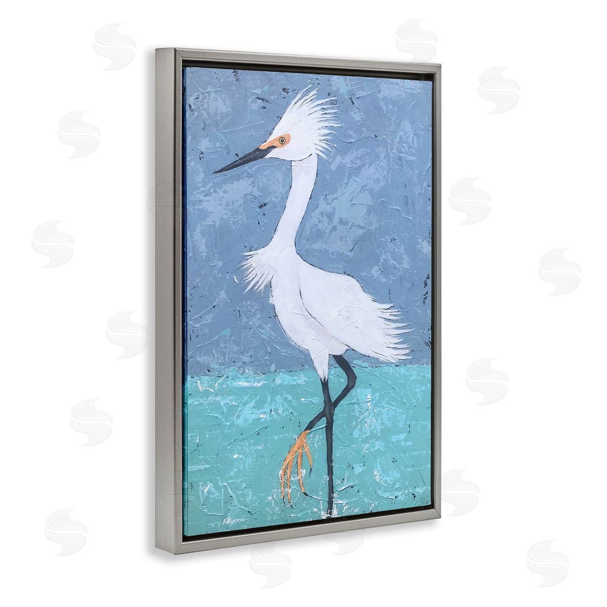 Sea Bird Stepping Grey Floating Frame Canvas Wall Art, Home Decor by Jade Reynolds