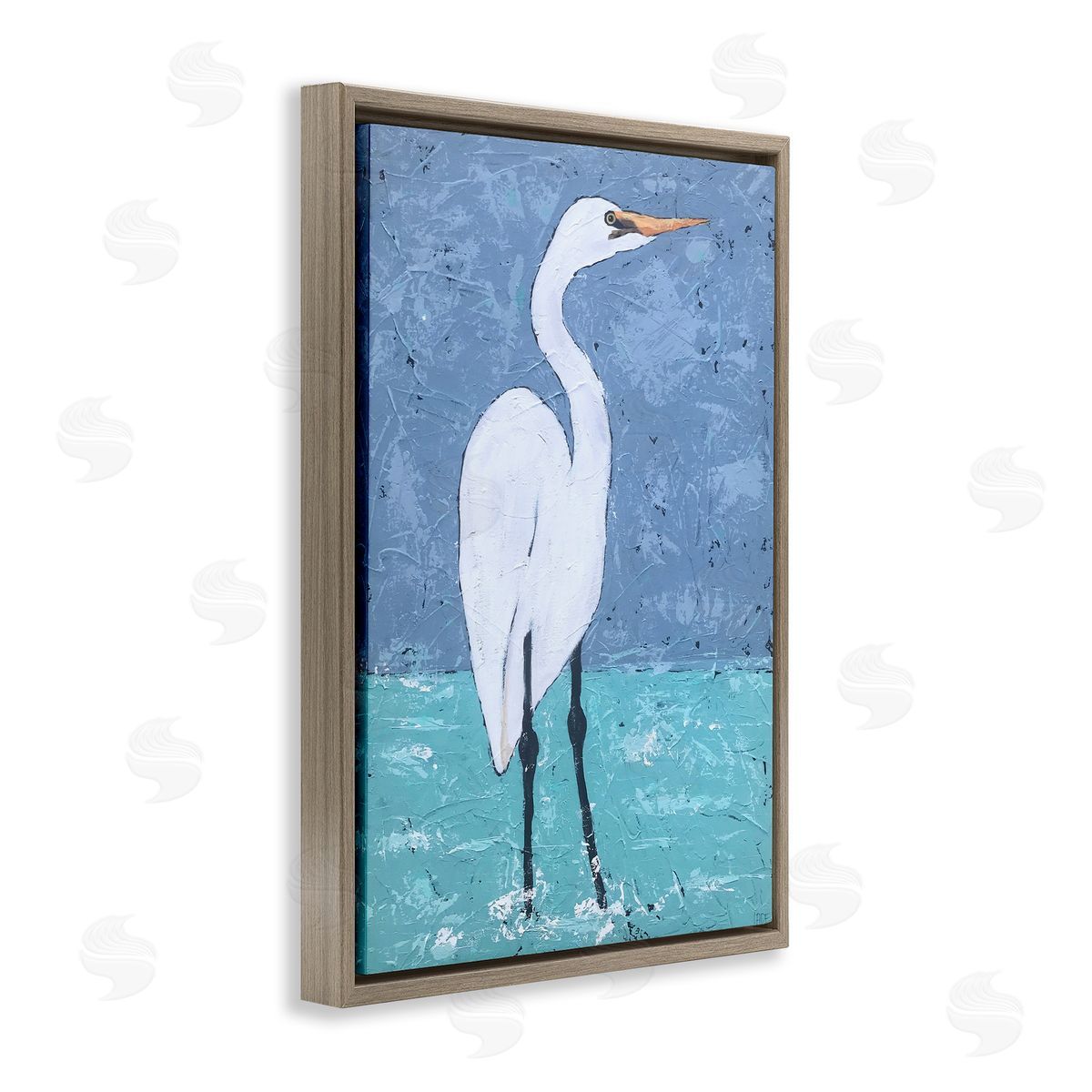 Sea Heron Standing Brown Floating Frame Canvas Wall Art, Home Decor by Jade Reynolds