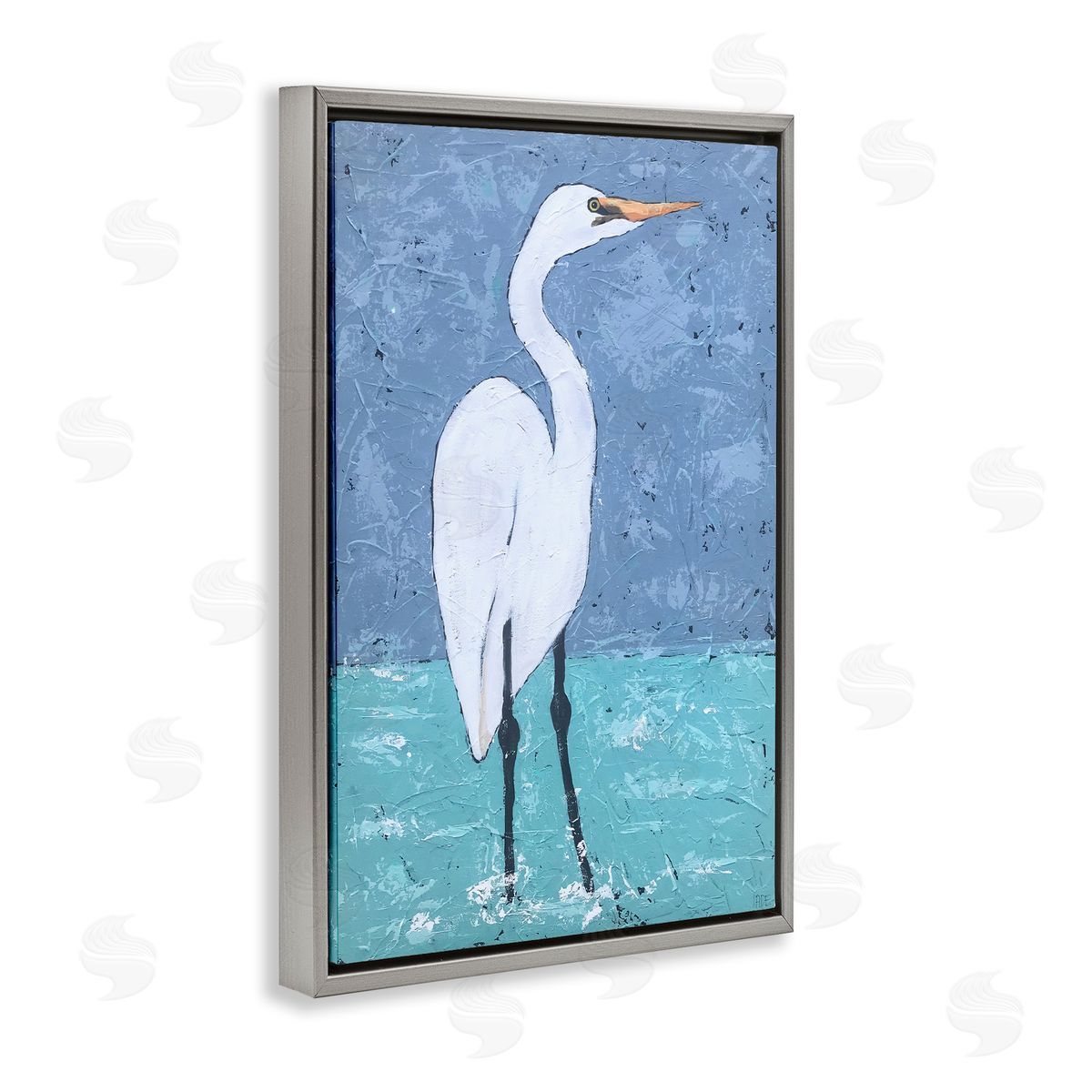 Sea Heron Standing Grey Floating Frame Canvas Wall Art, Home Decor by Jade Reynolds