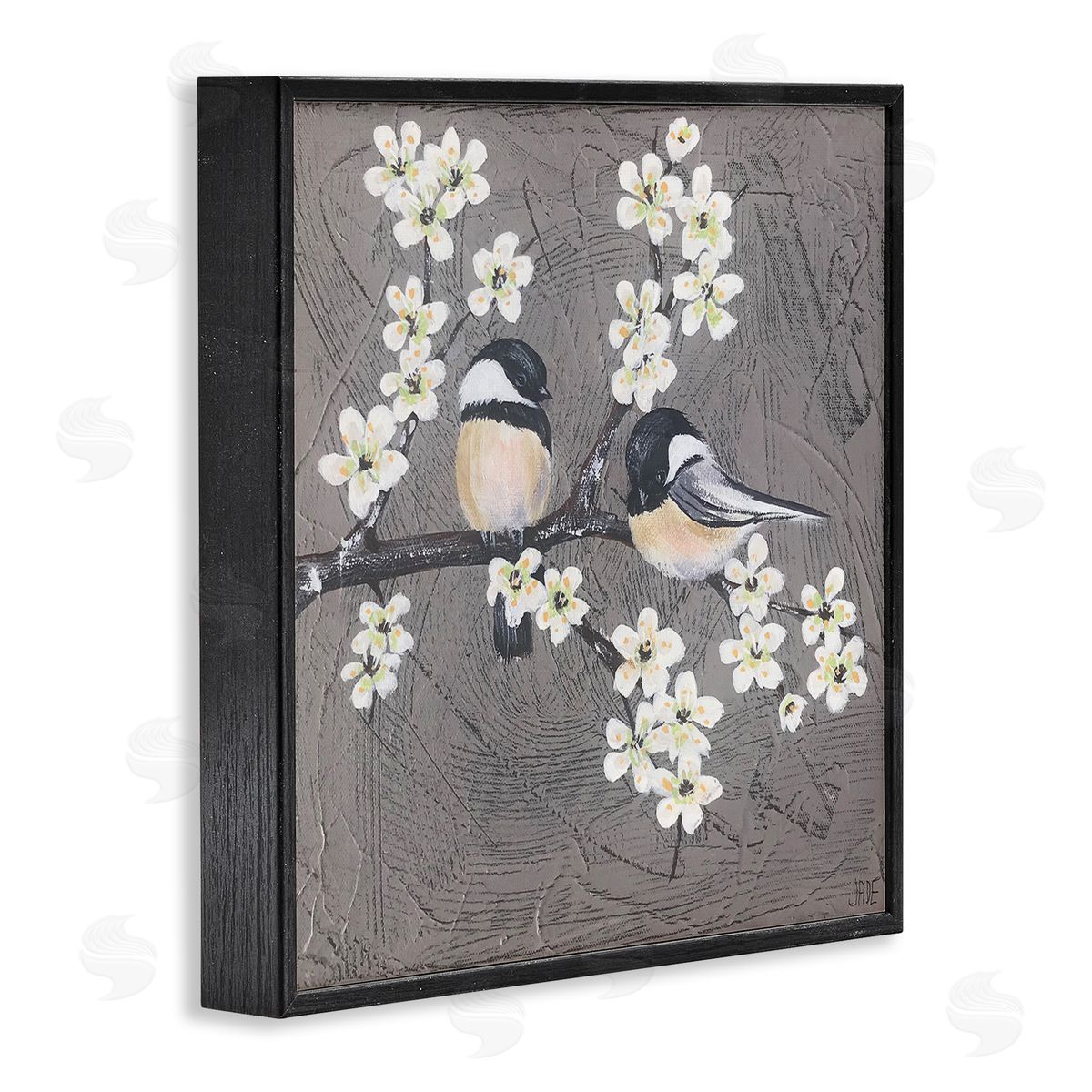 Bird Pair on Branch Black Frame Print Wall Art, Home Decor by Jade Reynolds