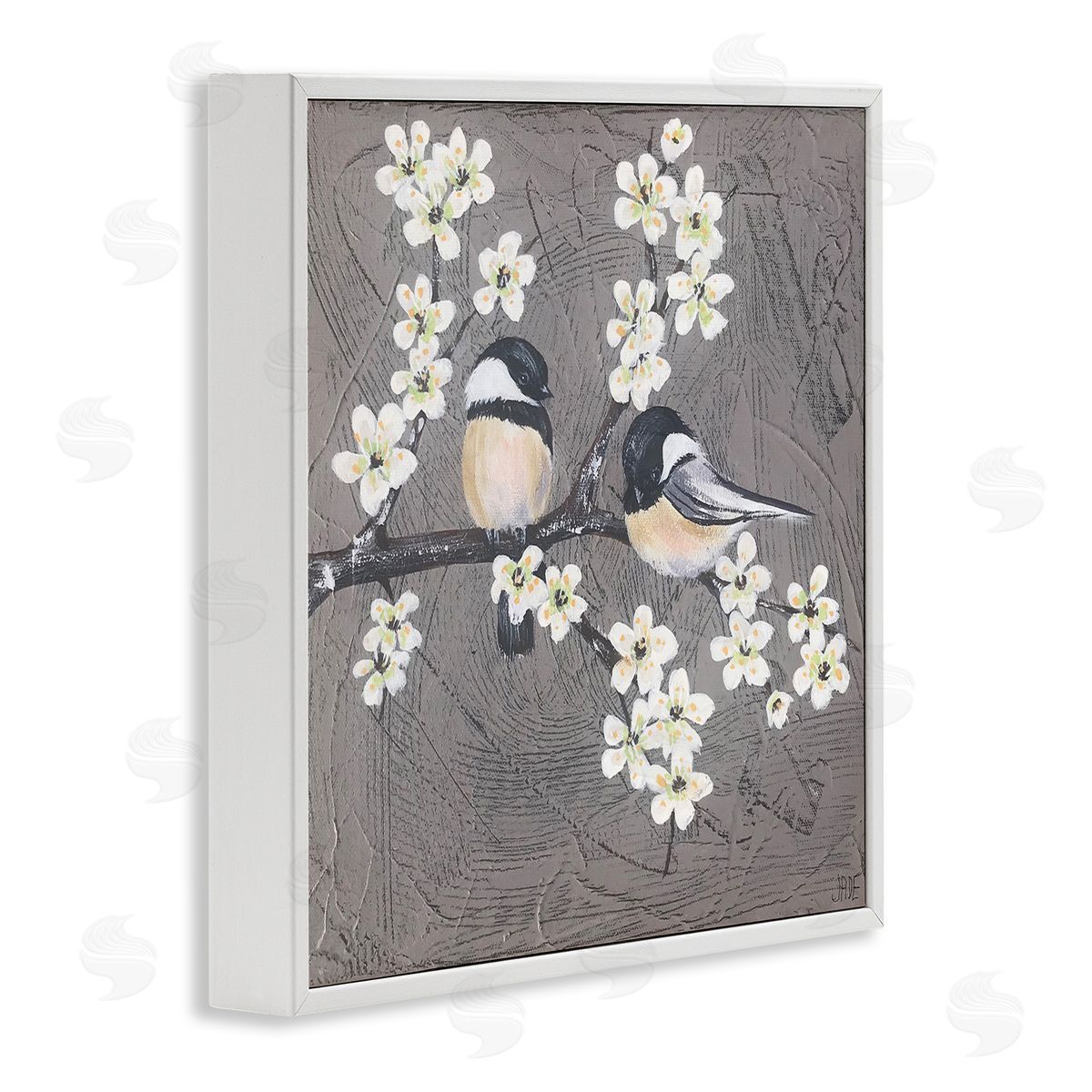Bird Pair on Branch White Frame Print Wall Art, Home Decor by Jade Reynolds