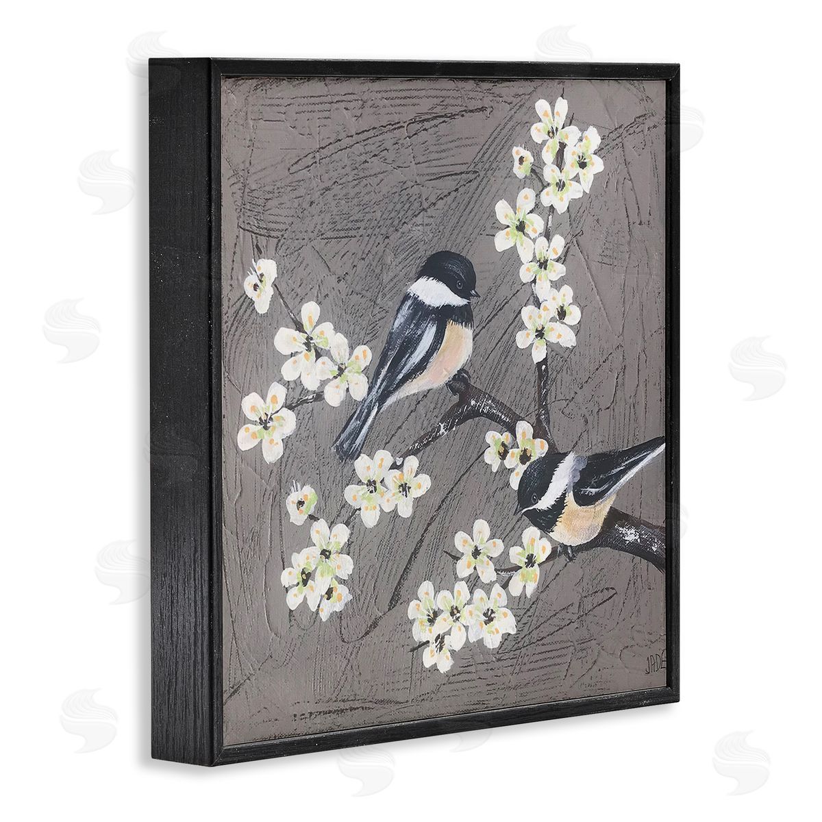 Birds and Apple Blossoms Black Frame Print Wall Art, Home Decor by Jade Reynolds