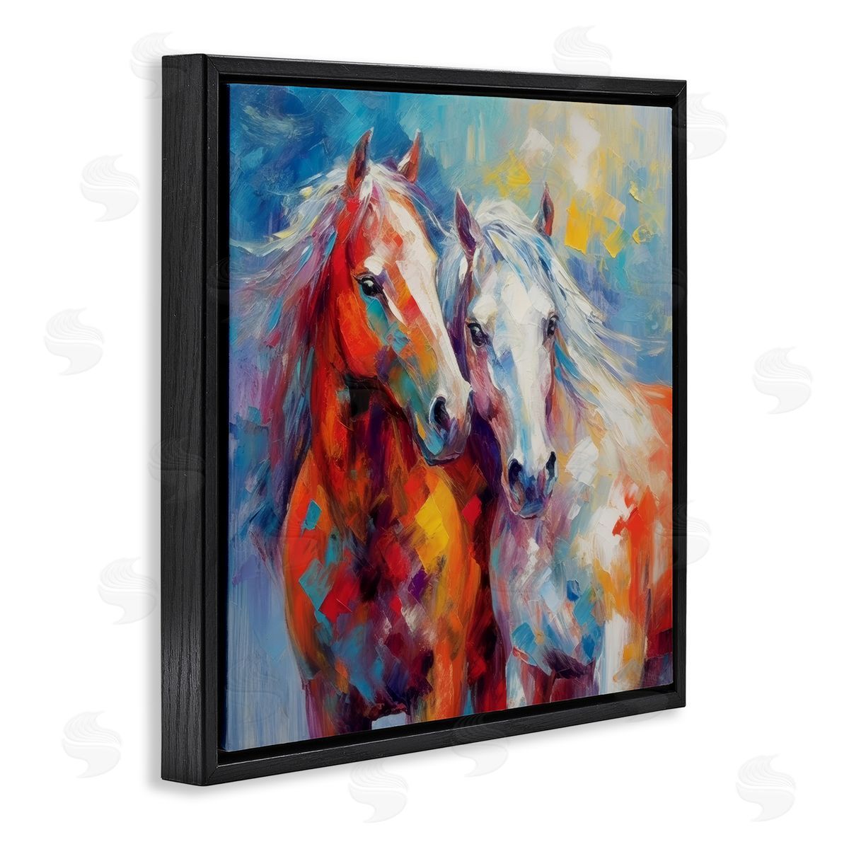 Abstract Brushed Horses Black Floating Frame Canvas Wall Art, Home Decor by Irena Orlov