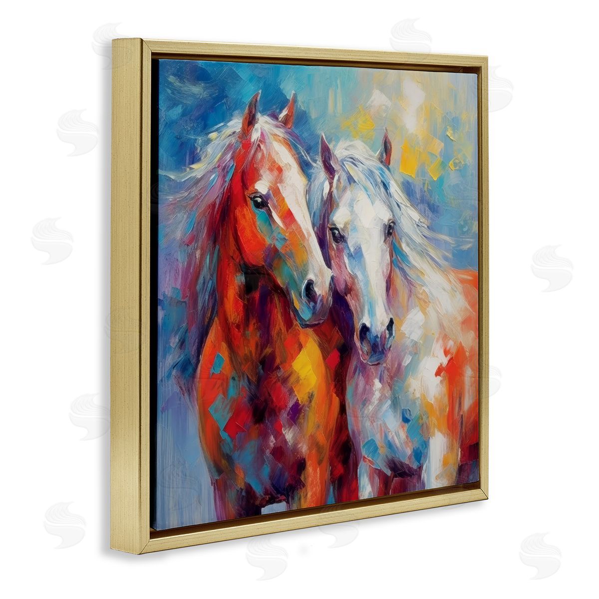 Abstract Brushed Horses Gold Floating Frame Canvas Wall Art, Home Decor by Irena Orlov