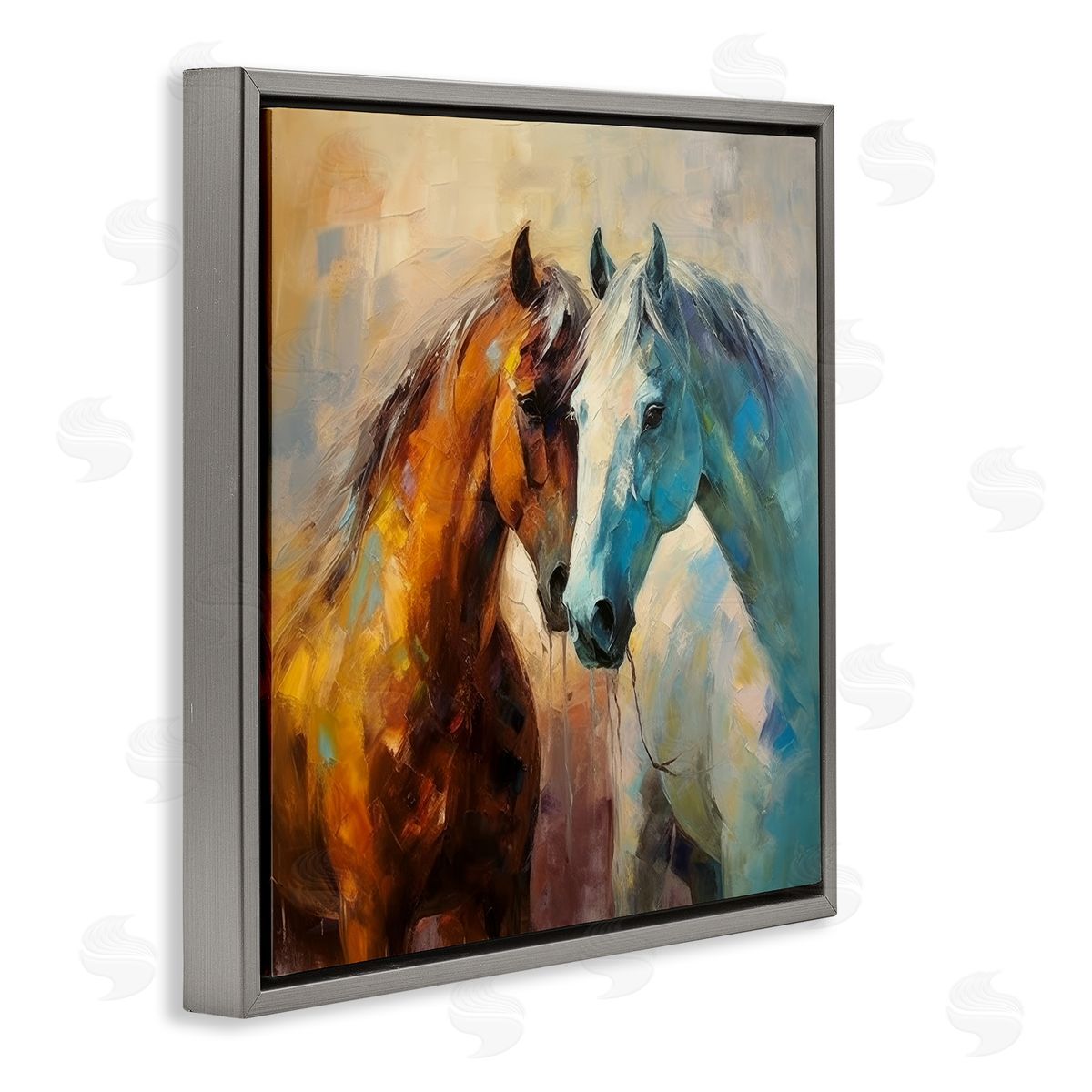 Painterly Horse Pair Grey Floating Frame Canvas Wall Art, Home Decor by Irena Orlov