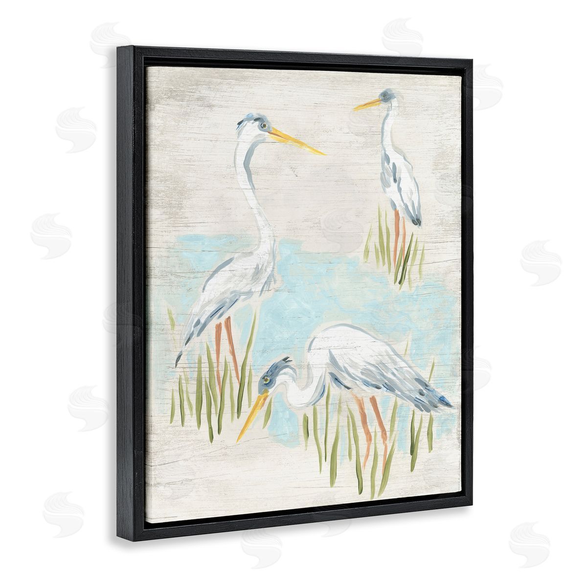 Nautical Heron Trio Black Floating Frame Canvas Wall Art, Home Decor by June Erica Vess
