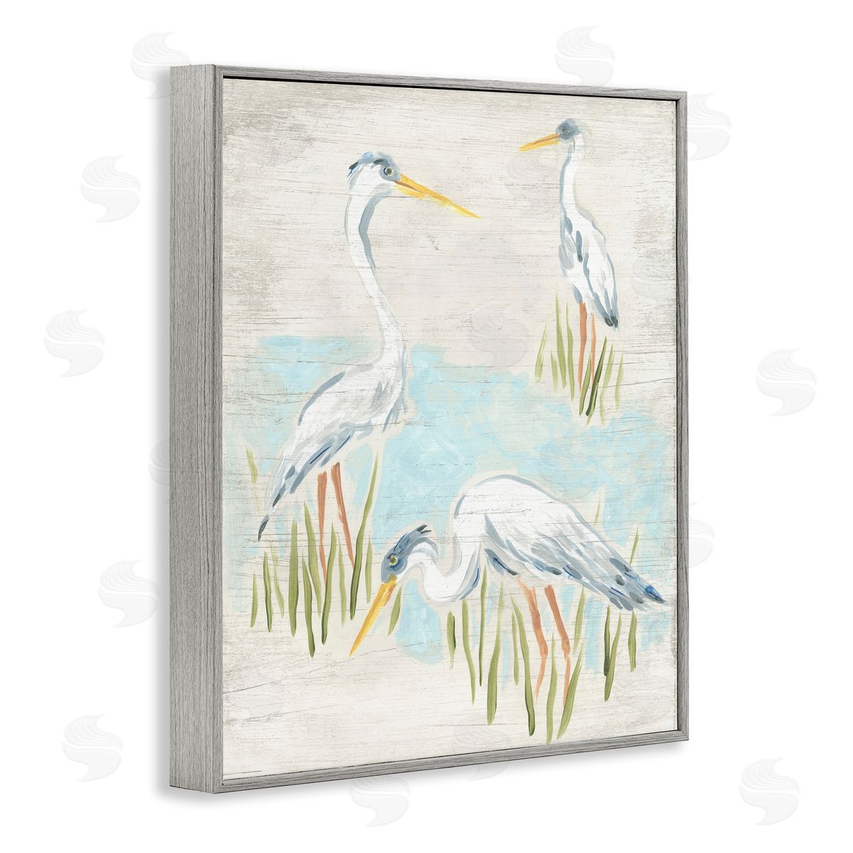 Nautical Heron Trio Grey Frame Print Wall Art, Home Decor by June Erica Vess