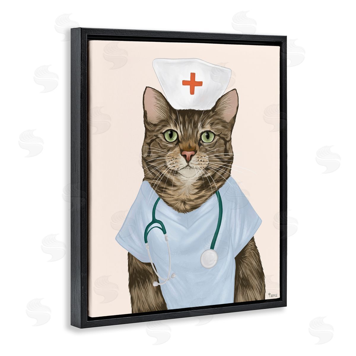 Nurse Doctor Cat Black Floating Frame Canvas Wall Art, Home Decor by Tara Royle