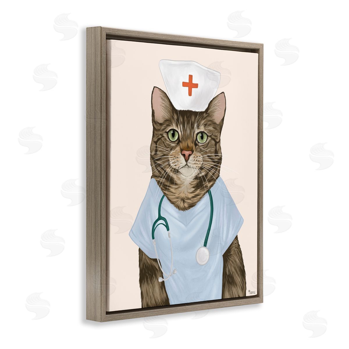 Nurse Doctor Cat Brown Floating Frame Canvas Wall Art, Home Decor by Tara Royle