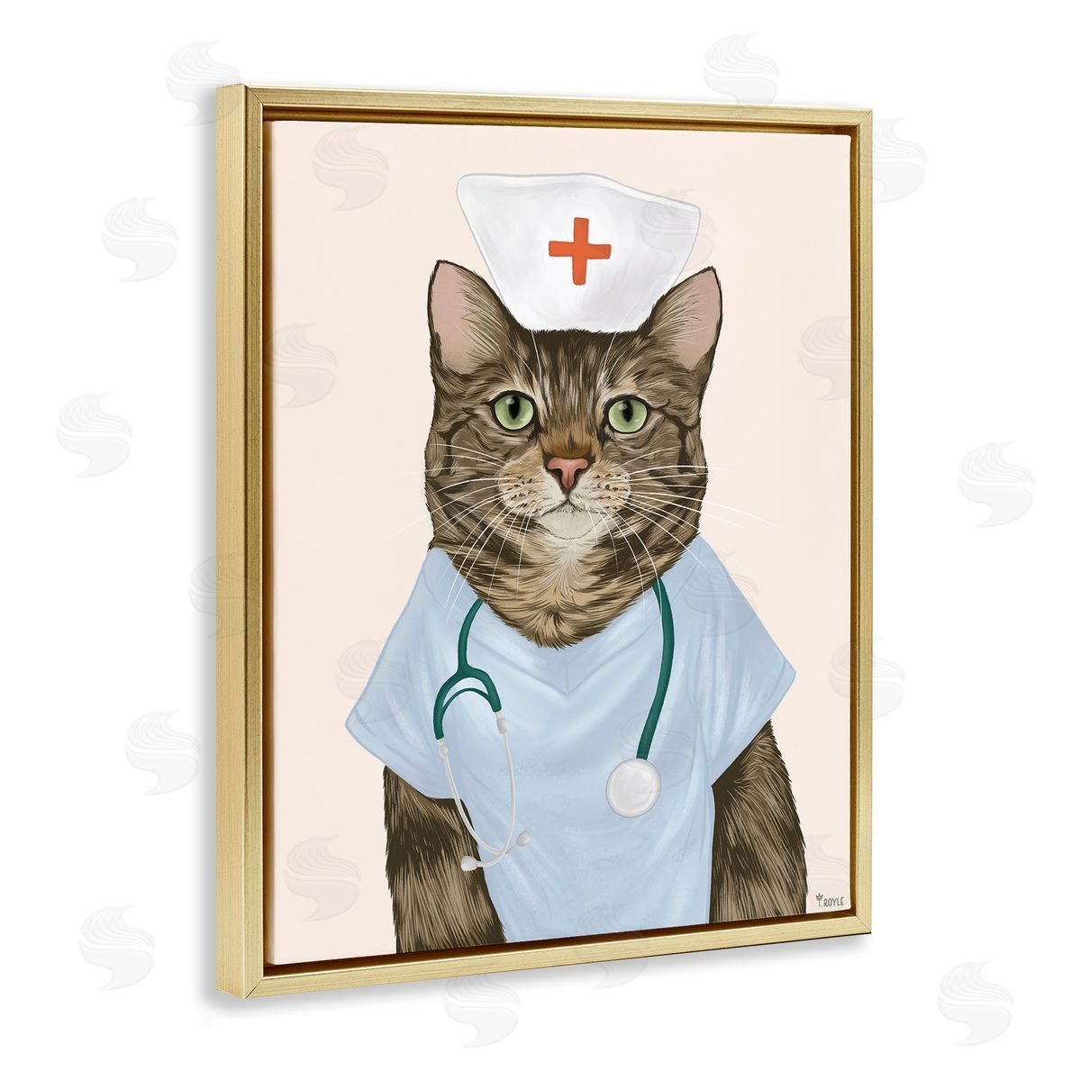 Nurse Doctor Cat Gold Floating Frame Canvas Wall Art, Home Decor by Tara Royle