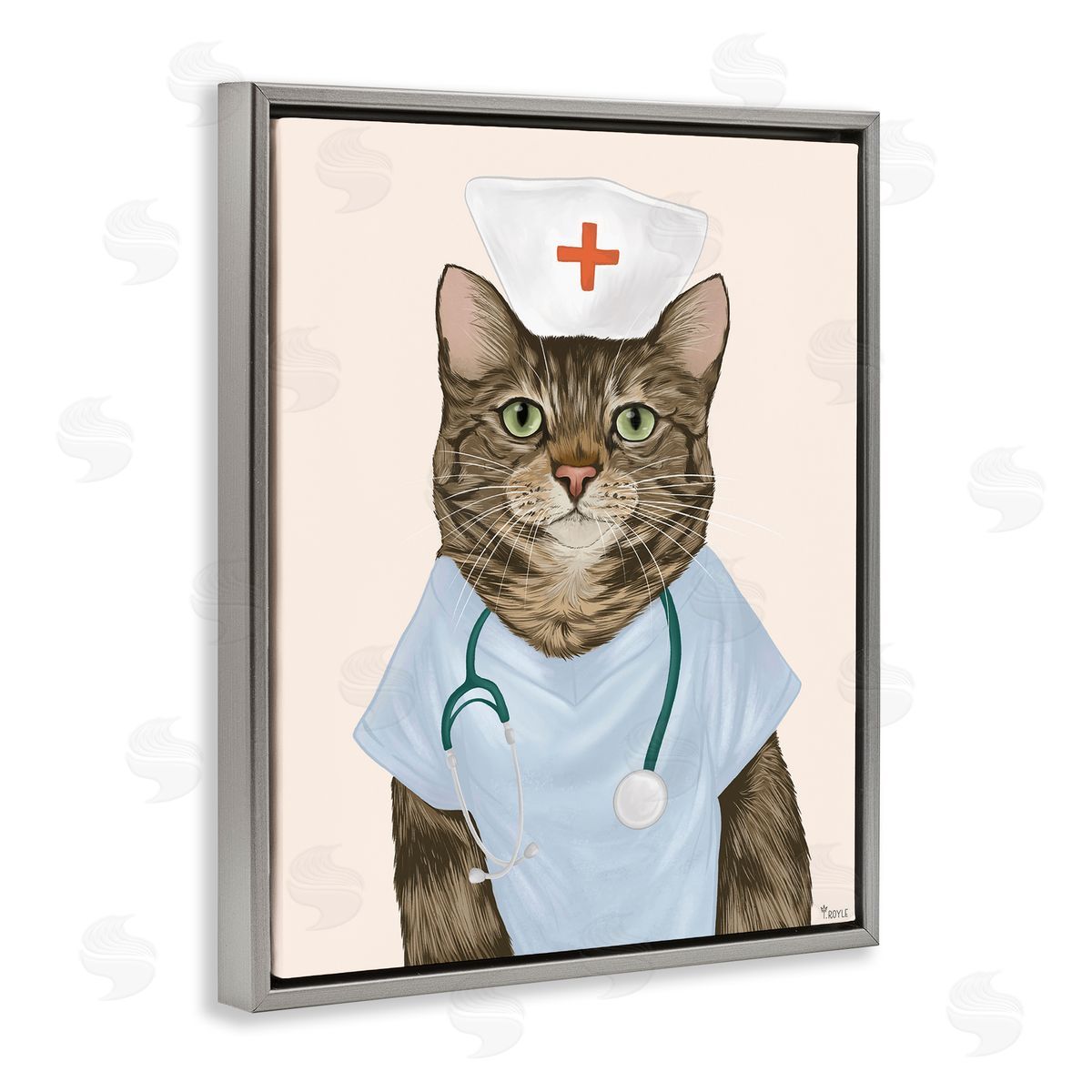 Nurse Doctor Cat Grey Floating Frame Canvas Wall Art, Home Decor by Tara Royle