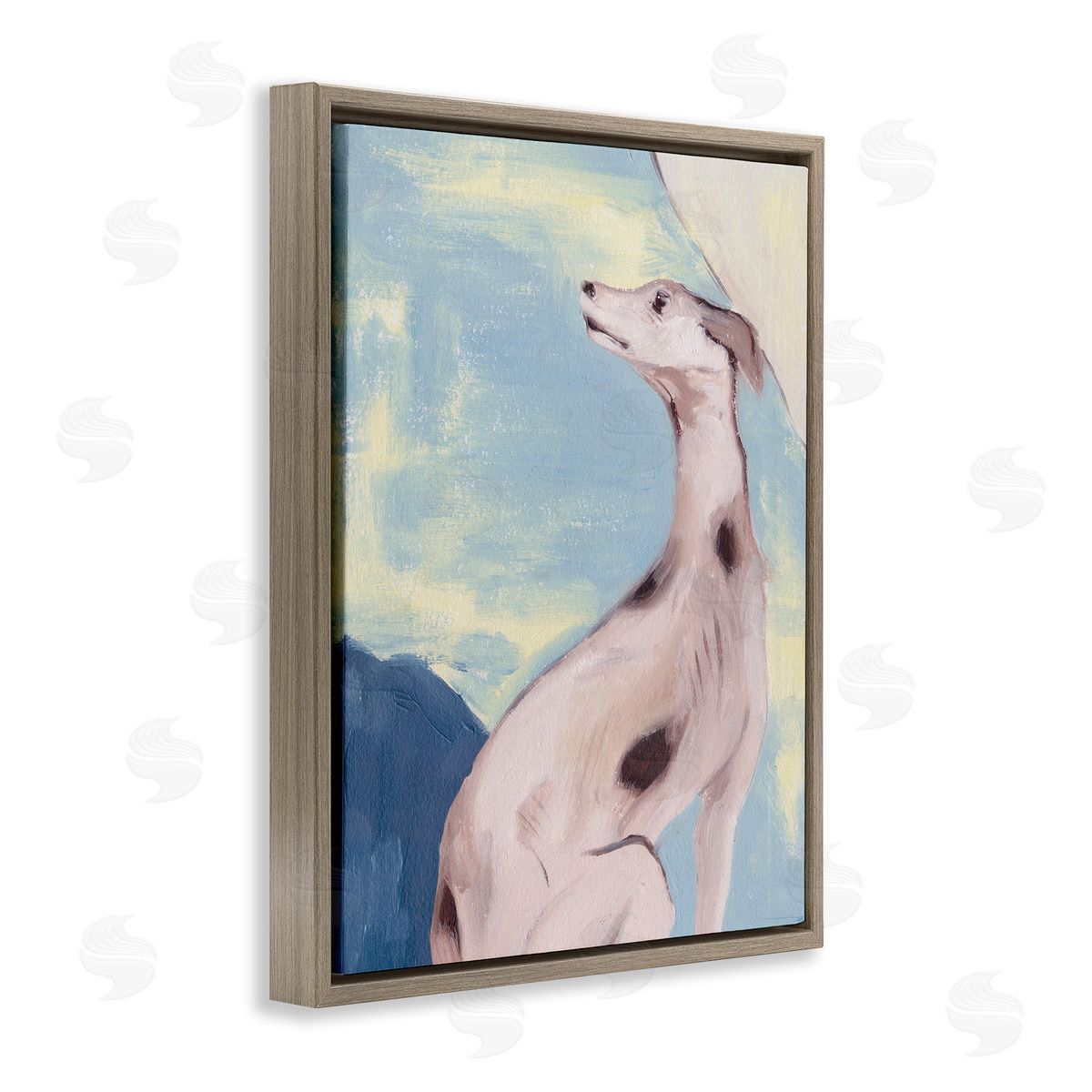 Greyhound on Blue Brown Floating Frame Canvas Wall Art, Home Decor by Melissa Wang