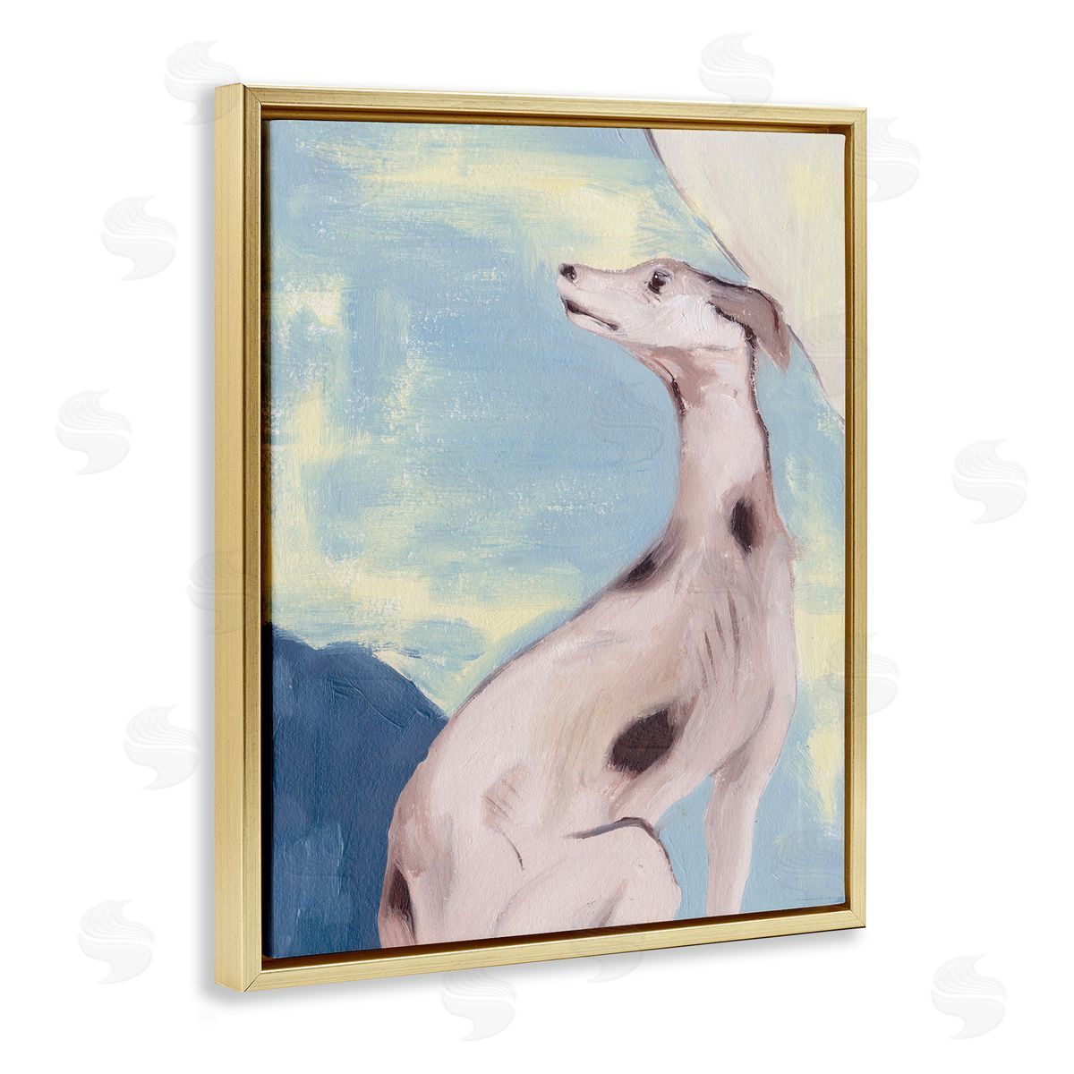 Greyhound on Blue Gold Floating Frame Canvas Wall Art, Home Decor by Melissa Wang