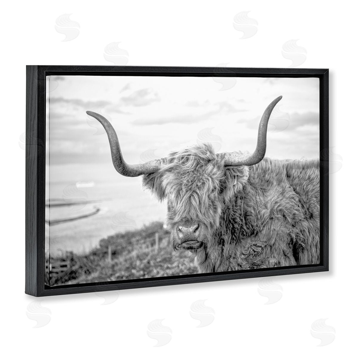 Traditional Fuzzy Cattle Black Floating Frame Canvas Wall Art, Home Decor by Jasper Huish