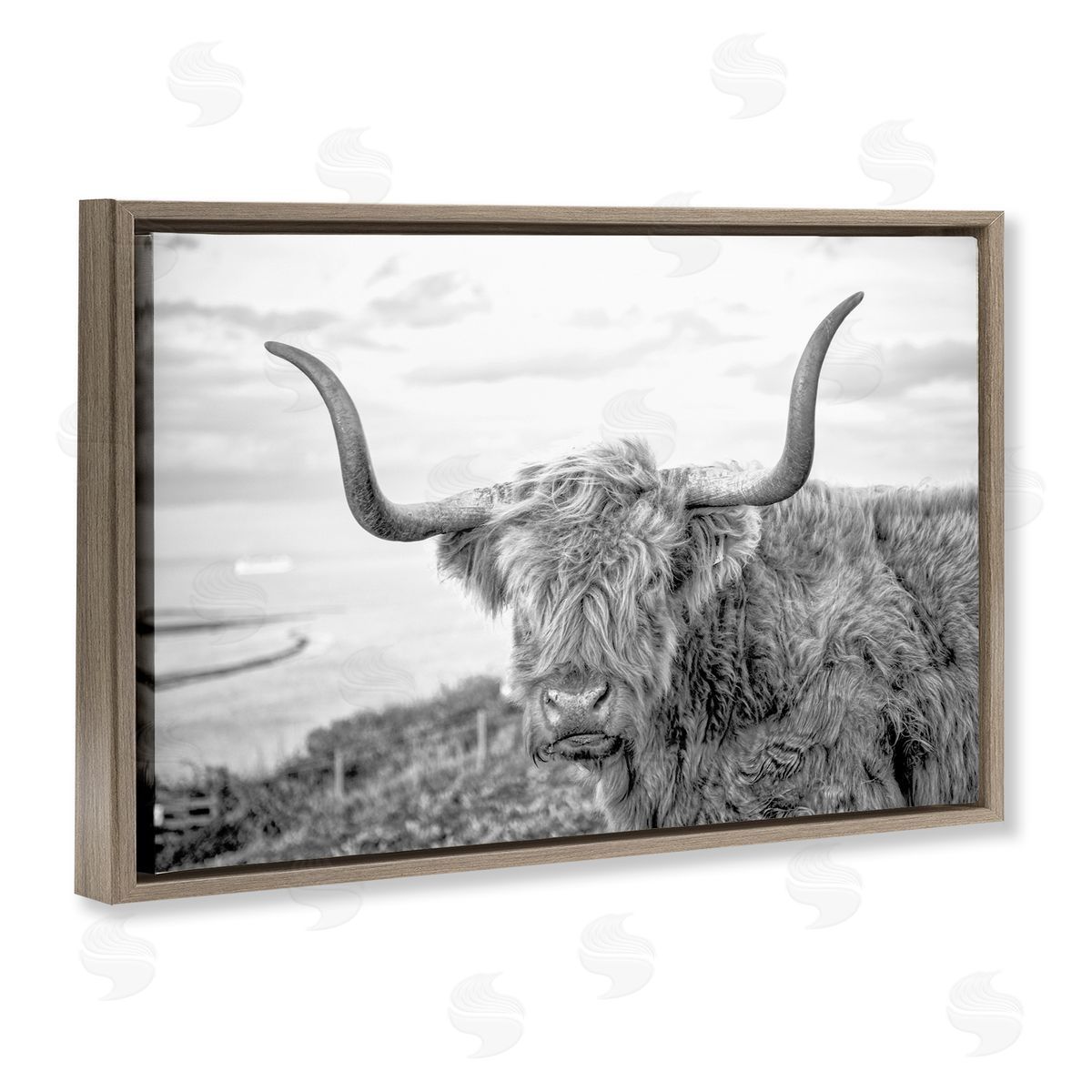 Traditional Fuzzy Cattle Brown Floating Frame Canvas Wall Art, Home Decor by Jasper Huish