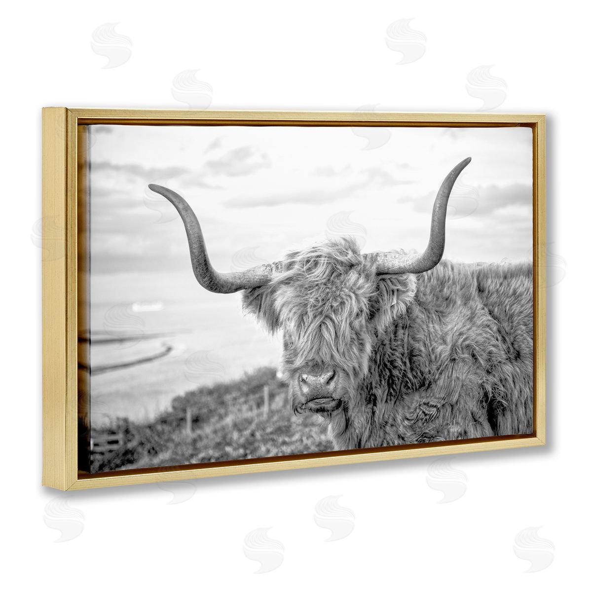 Traditional Fuzzy Cattle Gold Floating Frame Canvas Wall Art, Home Decor by Jasper Huish