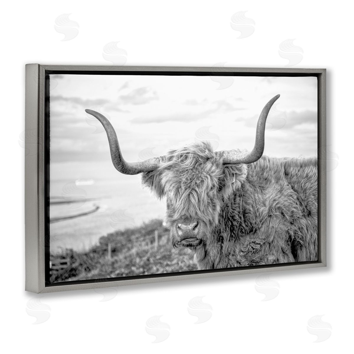 Traditional Fuzzy Cattle Grey Floating Frame Canvas Wall Art, Home Decor by Jasper Huish