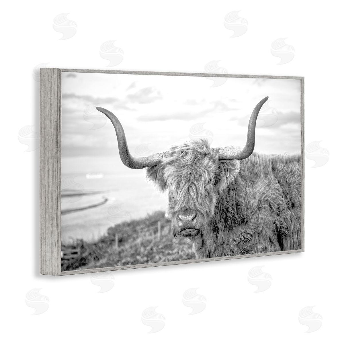 Traditional Fuzzy Cattle Grey Frame Print Wall Art, Home Decor by Jasper Huish