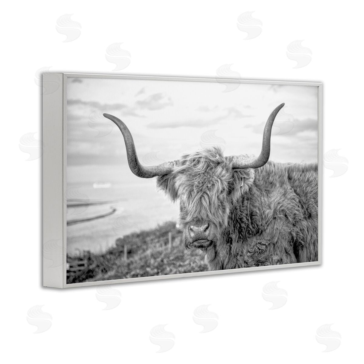 Traditional Fuzzy Cattle White Frame Print Wall Art, Home Decor by Jasper Huish
