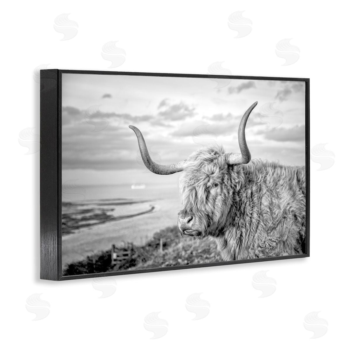 Cattle with Ocean Breeze Black Frame Print Wall Art, Home Decor by Jasper Huish