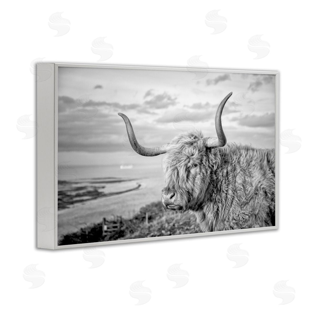 Cattle with Ocean Breeze White Frame Print Wall Art, Home Decor by Jasper Huish
