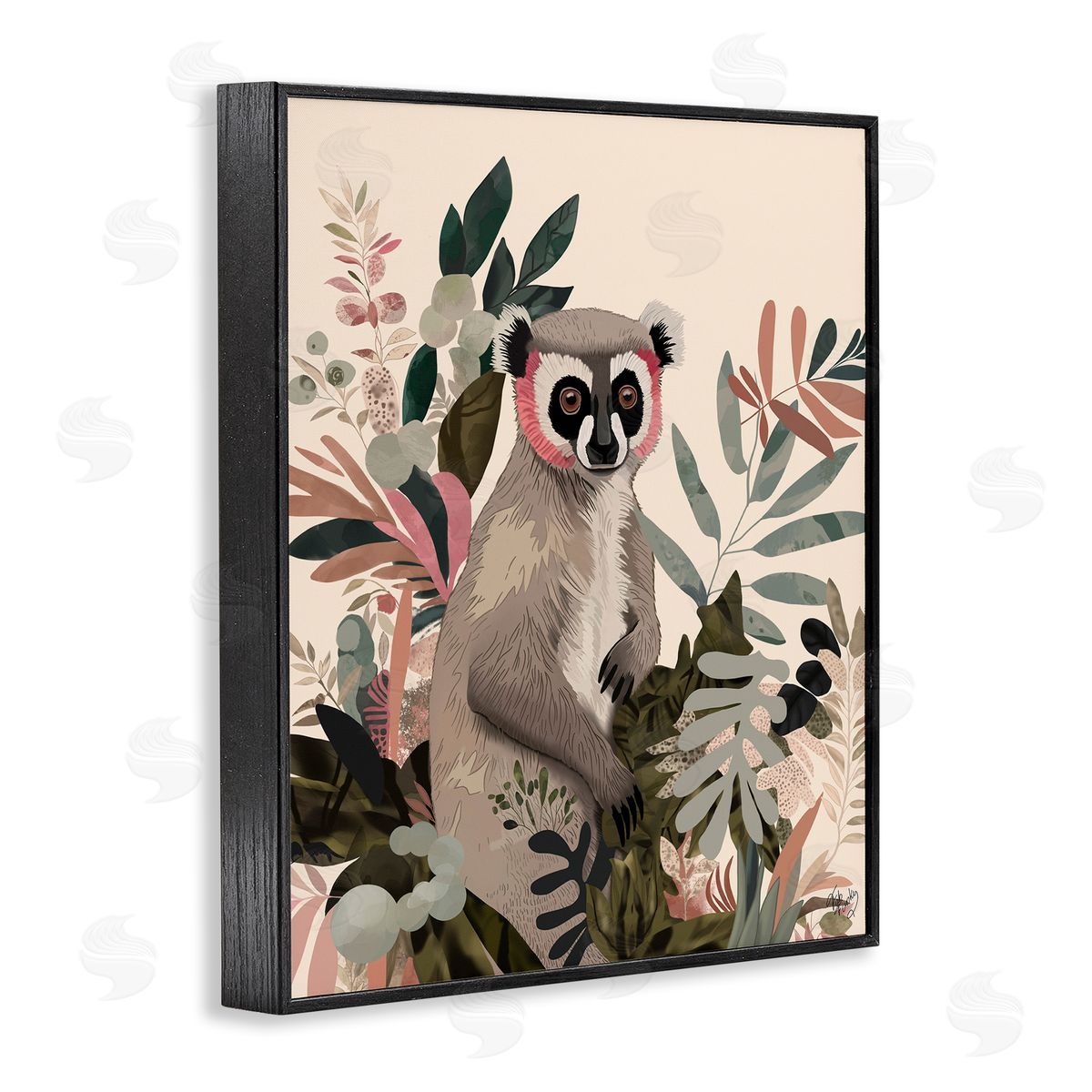 Lemur in Tropical Tree Black Frame Print Wall Art, Home Decor by Fab Funky