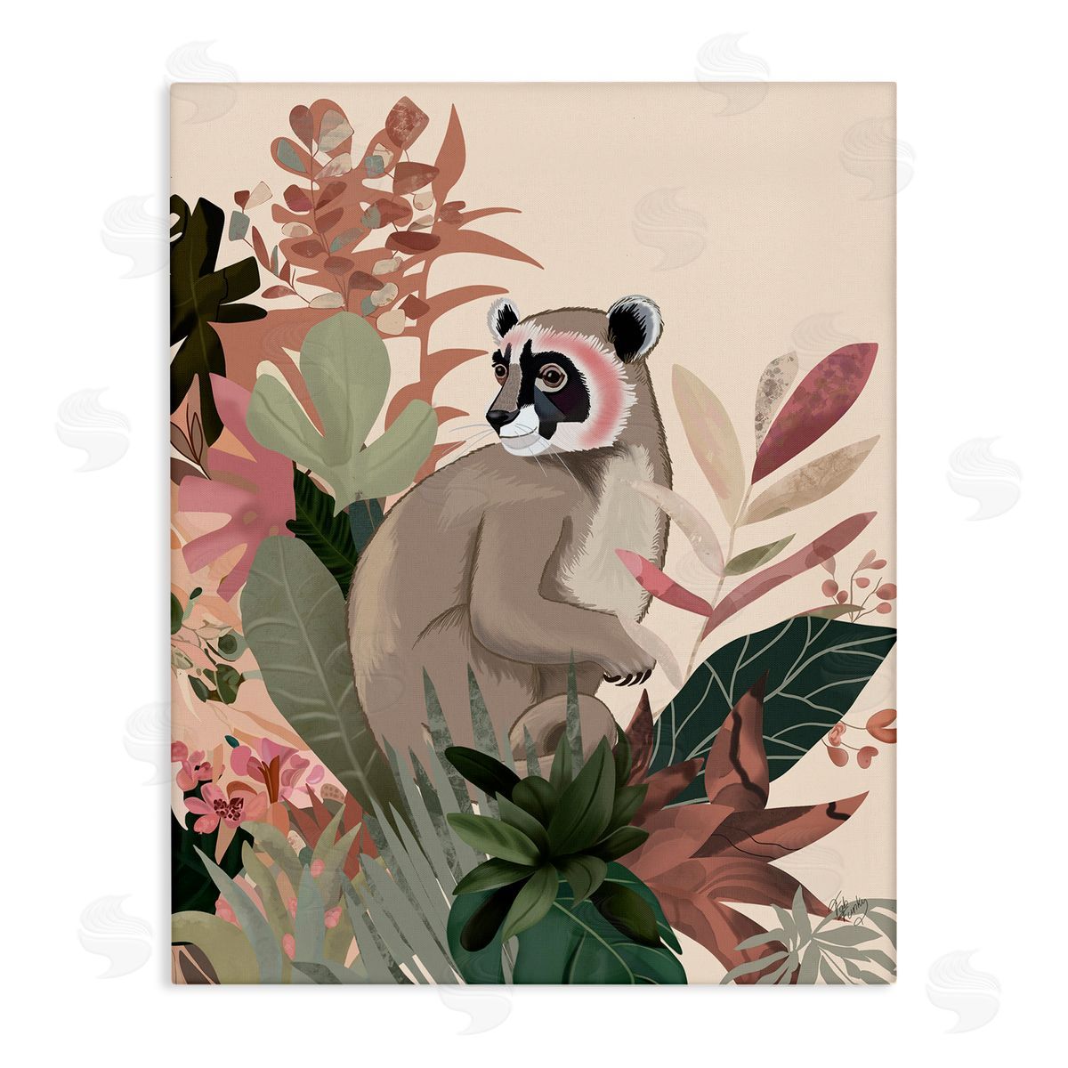 Lemur and Tropical Plants Canvas Wall Art, Home Decor by Fab Funky