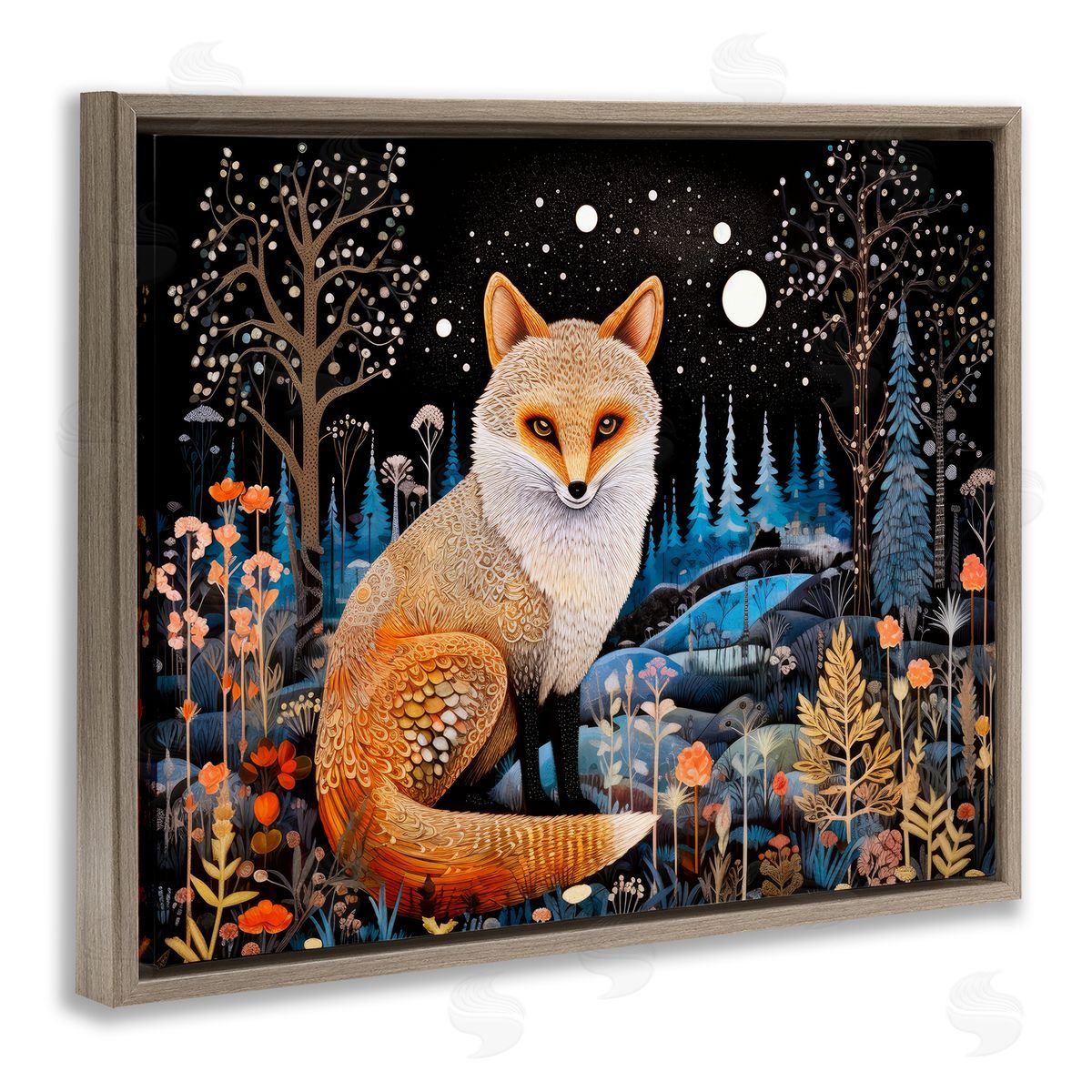Forest Fox in Nature Brown Floating Frame Canvas Wall Art, Home Decor by Ray Powers