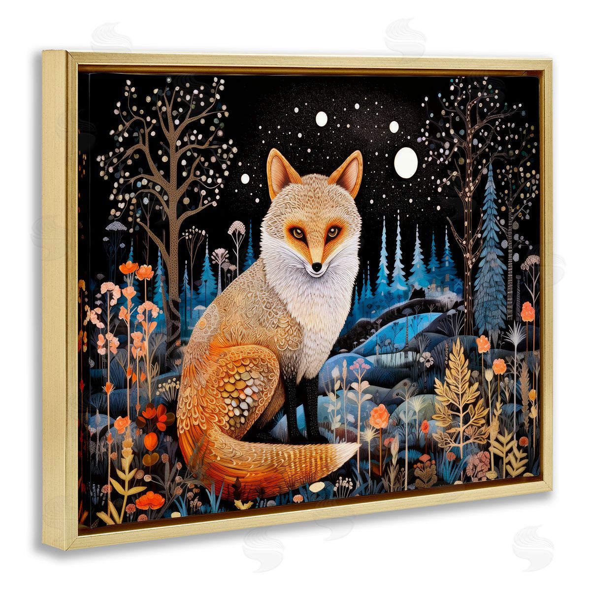 Forest Fox in Nature Gold Floating Frame Canvas Wall Art, Home Decor by Ray Powers