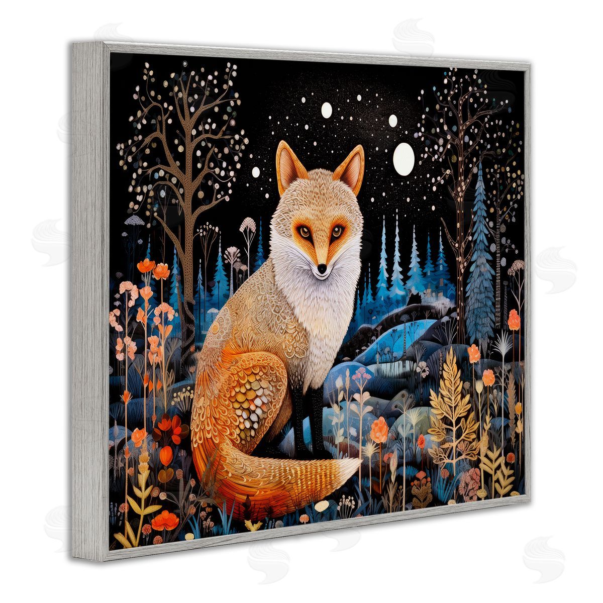 Forest Fox in Nature Grey Frame Print Wall Art, Home Decor by Ray Powers