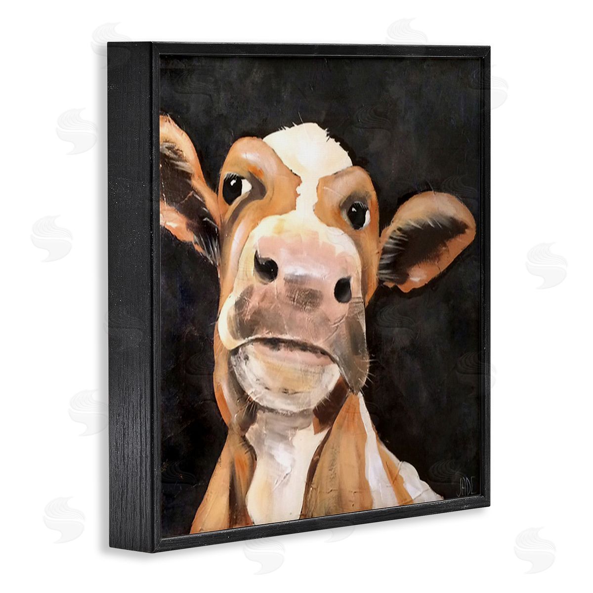 Country Cow on Black Black Frame Print Wall Art, Home Decor by Jade Reynolds