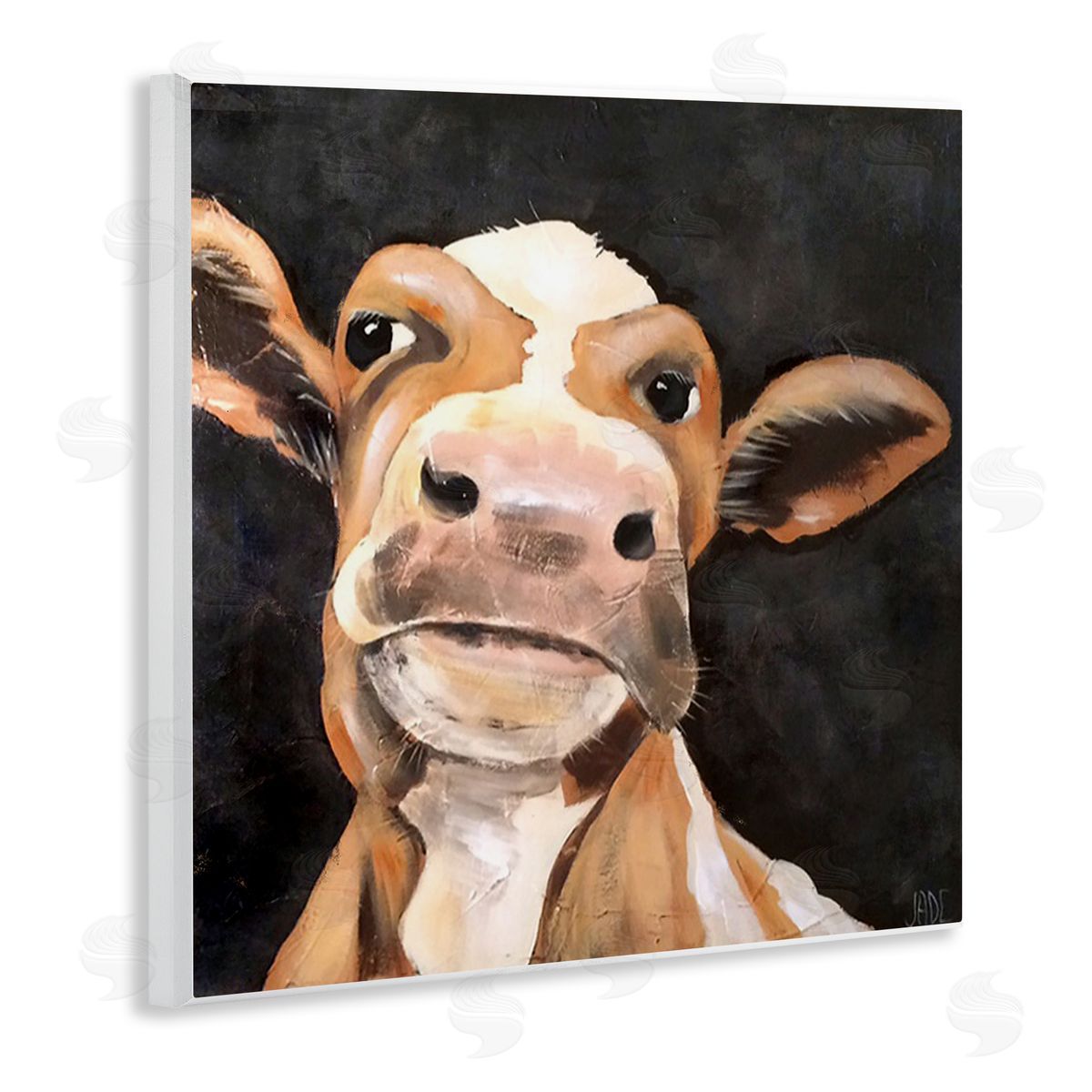 Country Cow on Black Wood Plaque Wall Art, Home Decor by Jade Reynolds