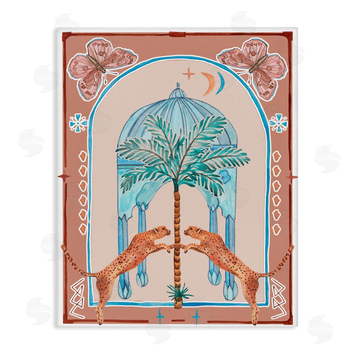 Traditional Leopards and Palm Tree Canvas Wall Art, Home Decor by Melissa Wang