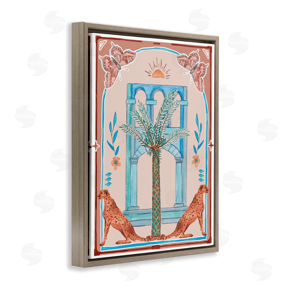 Traditional Tropics Architecture Brown Floating Frame Canvas Wall Art, Home Decor by Melissa Wang