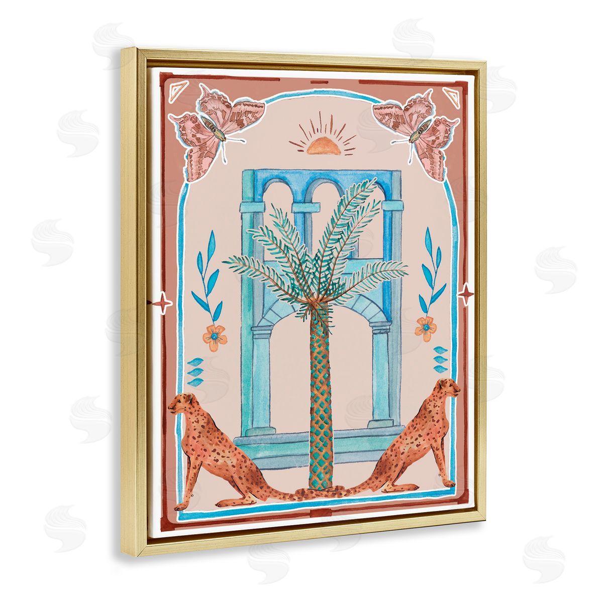 Traditional Tropics Architecture Gold Floating Frame Canvas Wall Art, Home Decor by Melissa Wang
