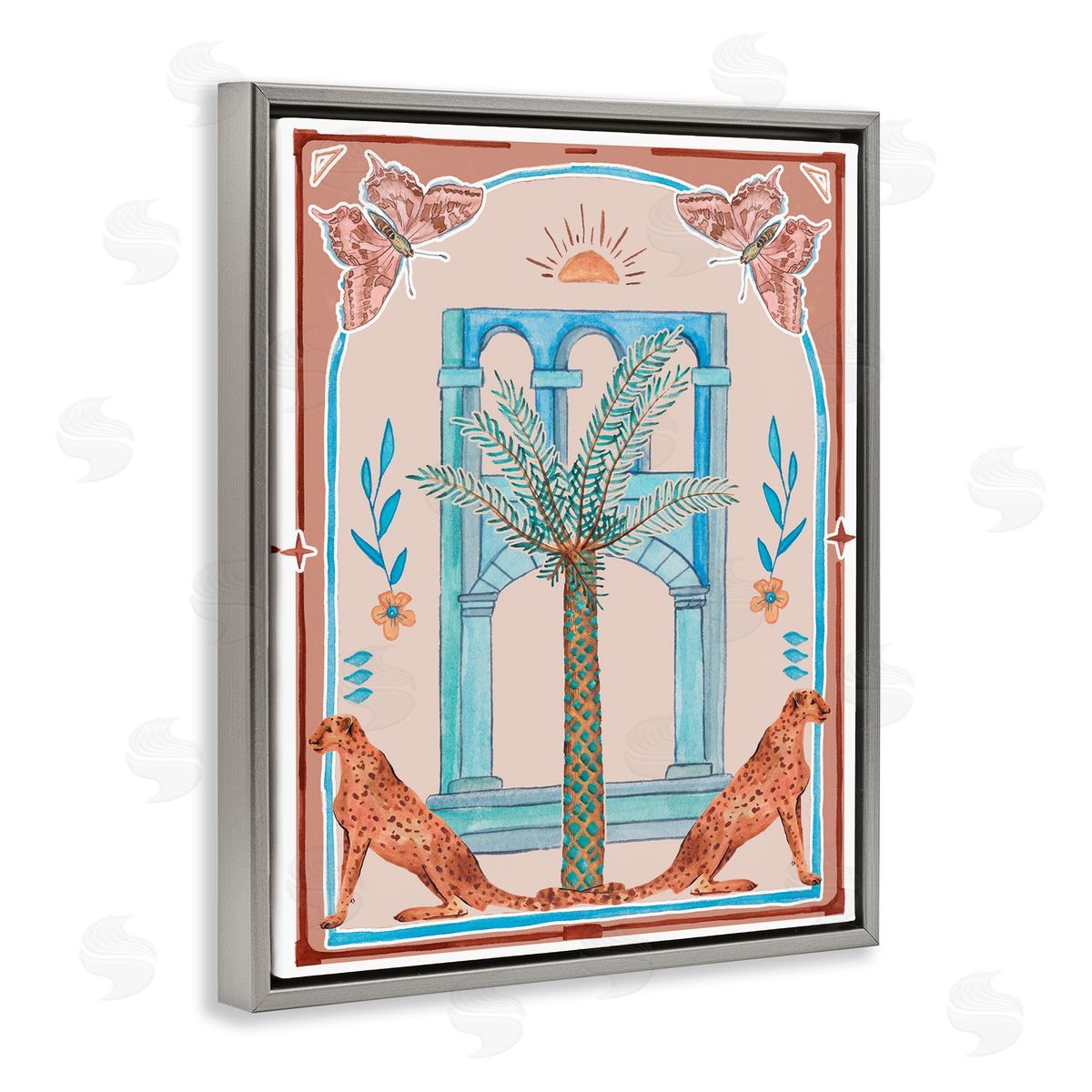 Traditional Tropics Architecture Grey Floating Frame Canvas Wall Art, Home Decor by Melissa Wang
