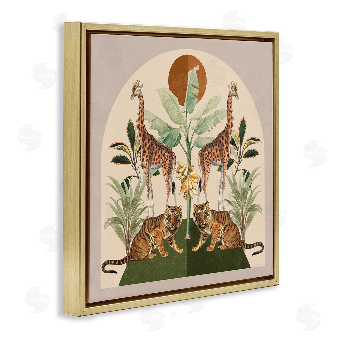Jungle Animals Motif Gold Floating Frame Canvas Wall Art, Home Decor by Victoria Barnes