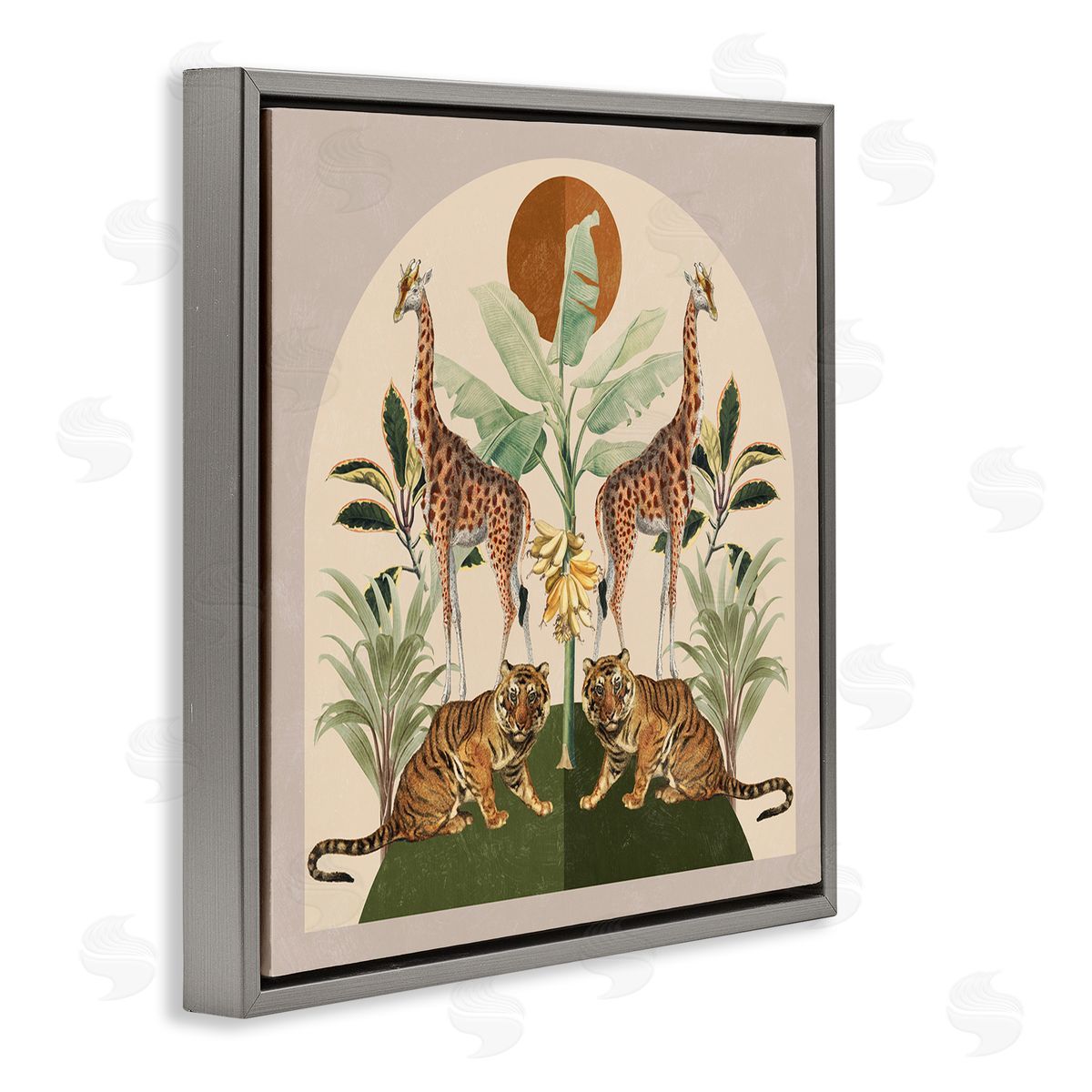 Jungle Animals Motif Grey Floating Frame Canvas Wall Art, Home Decor by Victoria Barnes