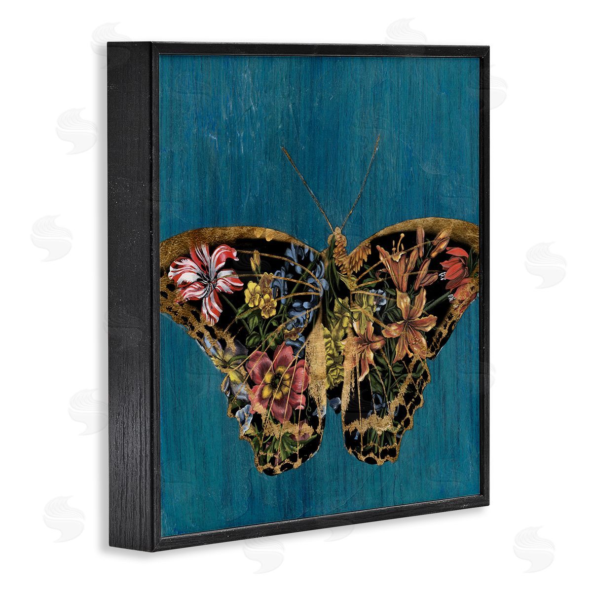 Butterfly with Floral Wings Black Frame Print Wall Art, Home Decor by Naomi McCavitt