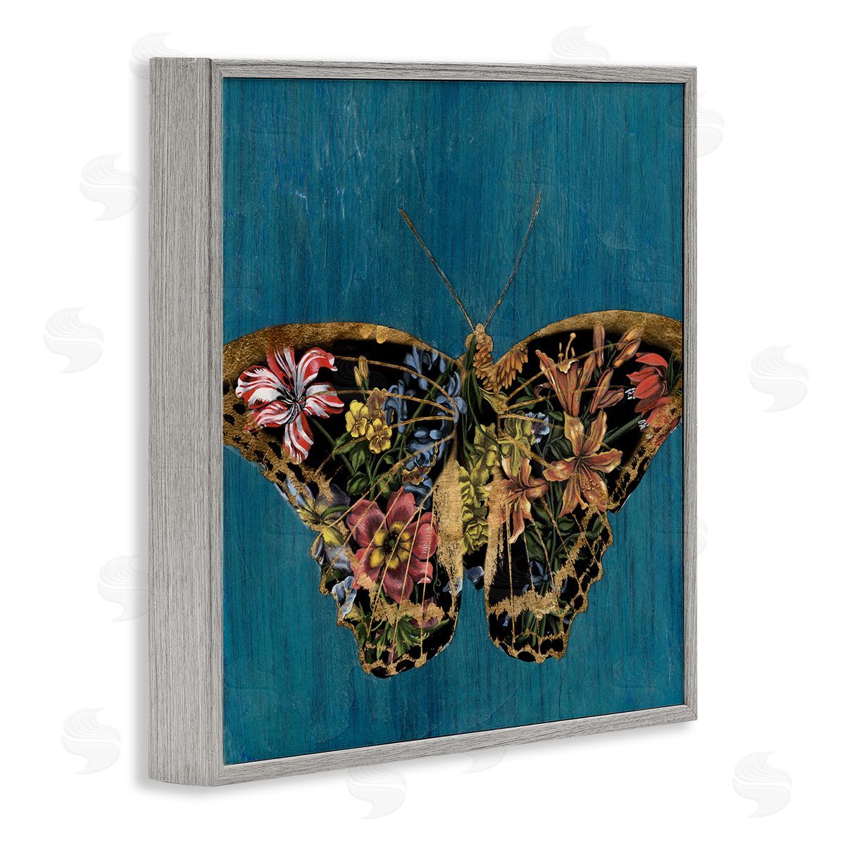 Butterfly with Floral Wings Grey Frame Print Wall Art, Home Decor by Naomi McCavitt