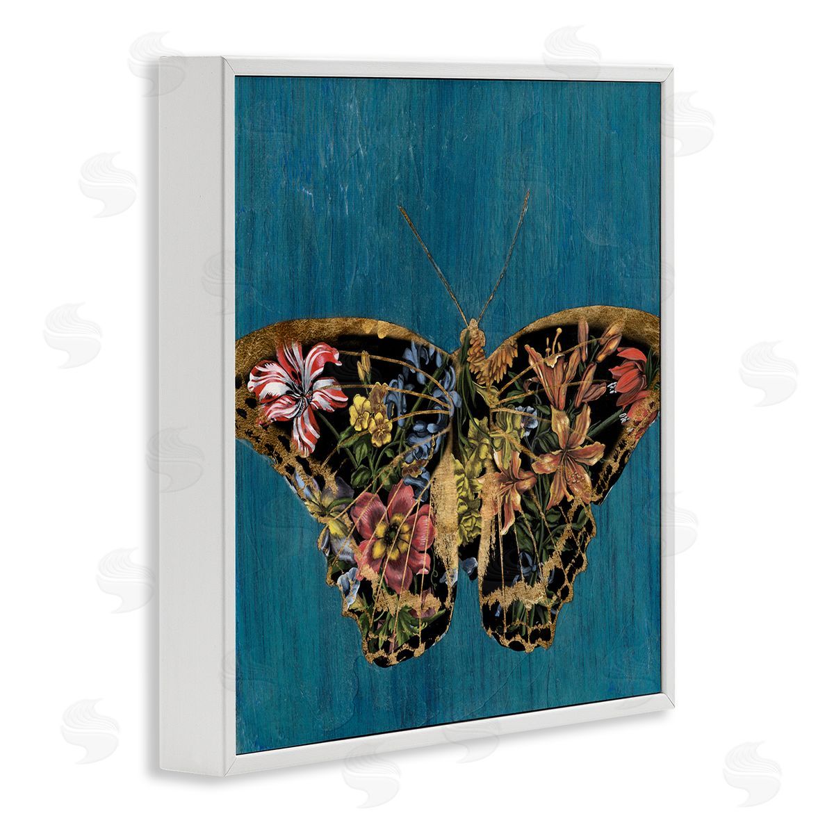Butterfly with Floral Wings White Frame Print Wall Art, Home Decor by Naomi McCavitt