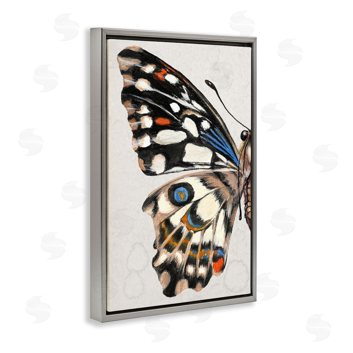 Spotted Butterfly Wing Grey Floating Frame Canvas Wall Art, Home Decor by Melissa Wang